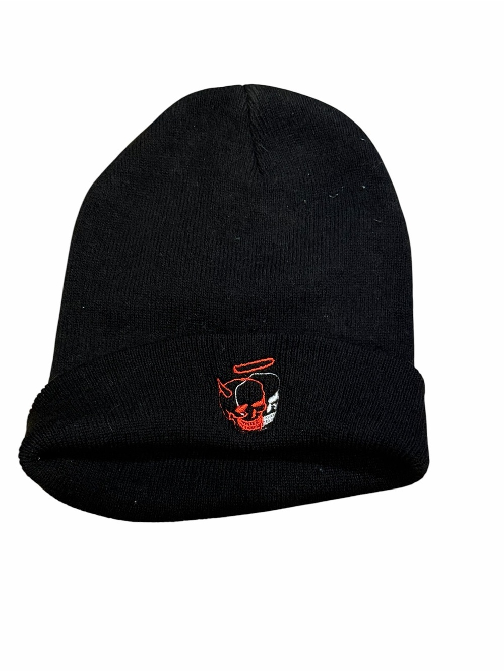 Black Beanie with Red & White Skull Embroidery